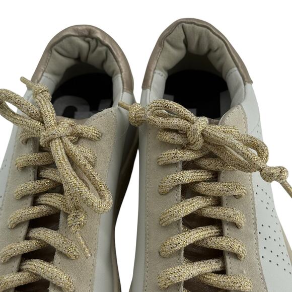 P448 White Gold Glitter Laces Platform Thea Sneakers Womens 37 EU - Picture 6 of 13